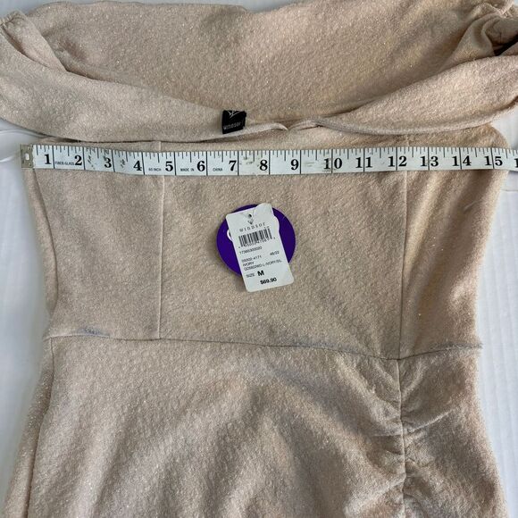 Windsor Off-Shoulder Champagne Glitter Evening Gown Side Slit Formal Dress - Picture 11 of 14